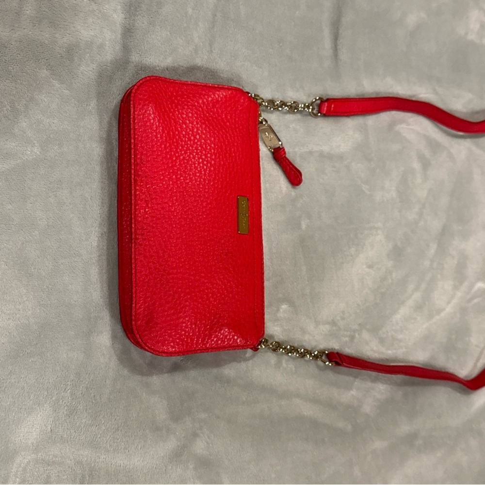 Cole Haan Red Pebbled Leather Crossbody Bag (8”x 5”) zip top closure - Picture 10 of 16